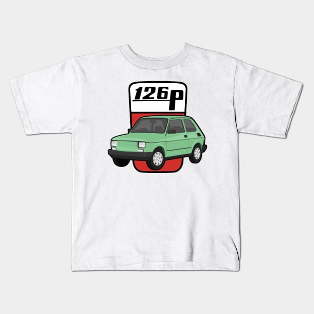 126P Car maluch 126 light green Kids T-Shirt by creative.z